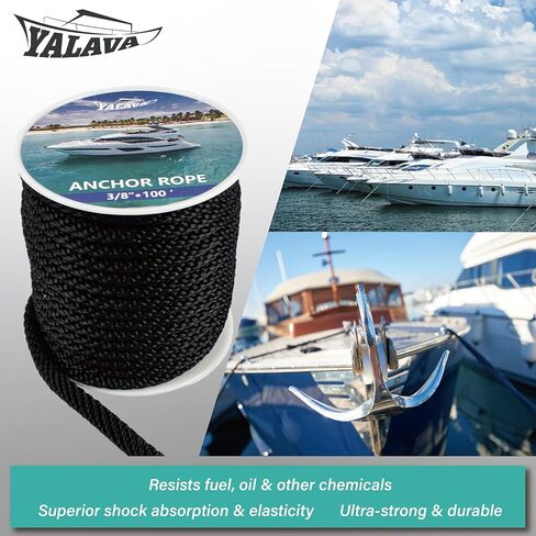 Double Braided Boat Anchor Line Nylon Marine Rope 3/8 Inch, 100/150 Ft Reel - Premium Quality Anchor Rope for Many Boats & Anchors (Gray, 100 Ft) in Kuwait