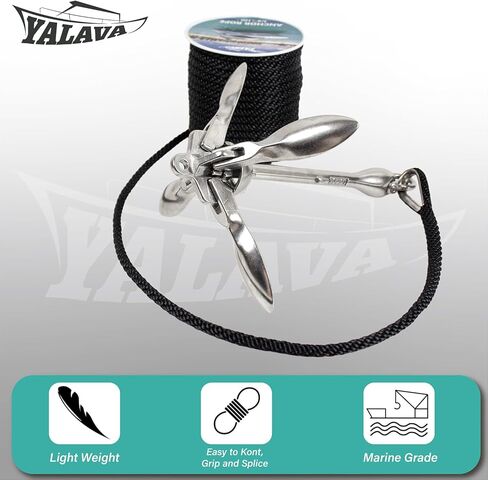 Double Braided Boat Anchor Line Nylon Marine Rope 3/8 Inch, 100/150 Ft Reel - Premium Quality Anchor Rope for Many Boats & Anchors (Gray, 100 Ft) in Kuwait