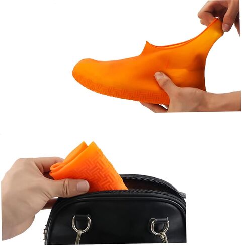 DOITOOL 1 Pair Rain Boot Covers Shoe Protectors Outdoor Hiking Shoe Covers Orange Silicone Shoes Case Anti-skid Overshoes Anti-slip Shoe Cover Thicken Snowshoe Covers Men and Women in Saudi Arabia