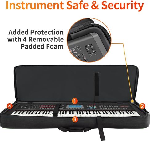 حافظة لوحة مفاتيح SNIGJAT 88 بعجلات (الداخل: 57.2 بوصة × 18.2 بوصة × 6.8 بوصة)، حقيبة بيانو دوارة مبطنة مع مقبض سحب قوي وأشرطة كتف قابلة للتعديل، حقيبة لوحة مفاتيح مع مساحة تخزين ثلاثية الجيوب in Kuwait