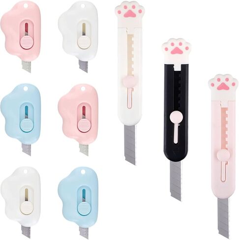 9 Pieces Cloud Mini Box Cutter, Retractable Cat Paw and Cloud Shaped Letter Opener for Envelope Cardboard Crafting, Cute Stationary Aesthetic School Office Supplies in Saudi Arabia
