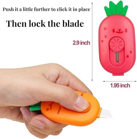 3 قطع من قاطعات الصناديق الصغيرة القابلة للسحب من تي توفيا - تصميم أناناس لطيف، سكاكين أدوات محمولة للمكتب والمدرسة، مثالية لقص الأظرف والورق والكرتون وفتاحة الحروف والقرطاسية in Kuwait