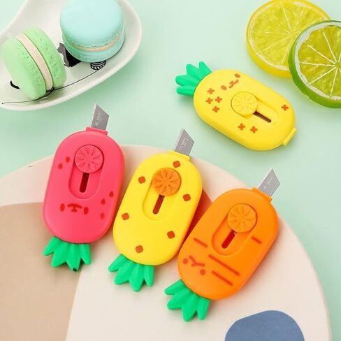 3 قطع من قاطعات الصناديق الصغيرة القابلة للسحب من تي توفيا - تصميم أناناس لطيف، سكاكين أدوات محمولة للمكتب والمدرسة، مثالية لقص الأظرف والورق والكرتون وفتاحة الحروف والقرطاسية in Kuwait