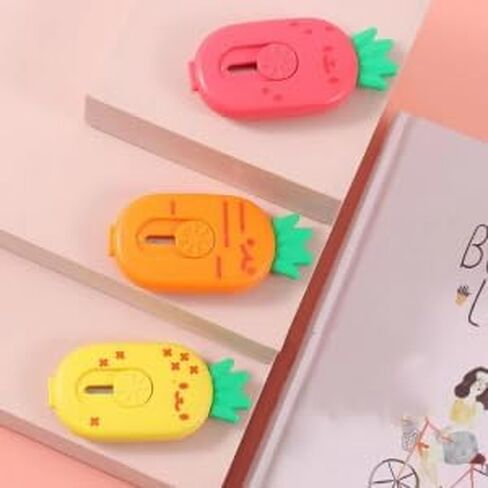 3 قطع من قاطعات الصناديق الصغيرة القابلة للسحب من تي توفيا - تصميم أناناس لطيف، سكاكين أدوات محمولة للمكتب والمدرسة، مثالية لقص الأظرف والورق والكرتون وفتاحة الحروف والقرطاسية in Kuwait