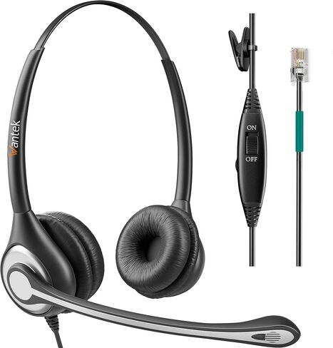Wantek Corded Telephone Headset Dual w/Noise Canceling Mic Compatible with ShoreTel Plantronics Polycom Zultys Toshiba NEC Aspire Dterm Nortel Norstar Meridian Siemens ROLM Landline Deskphones(F602S2) in Saudi Arabia