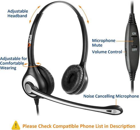 Wantek Corded Telephone Headset Dual w/Noise Canceling Mic Compatible with ShoreTel Plantronics Polycom Zultys Toshiba NEC Aspire Dterm Nortel Norstar Meridian Siemens ROLM Landline Deskphones(F602S2) in Saudi Arabia