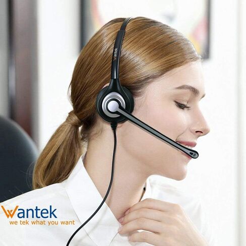 Wantek سماعة هاتف سلكية مزدوجة مع ميكروفون لإلغاء الضوضاء متوافق مع ShoreTel Plantronics Polycom Zultys Toshiba NEC Aspire Dterm Nortel Norstar Meridian Siemens ROLM الهواتف المكتبية الأرضية (F602S2) in Kuwait