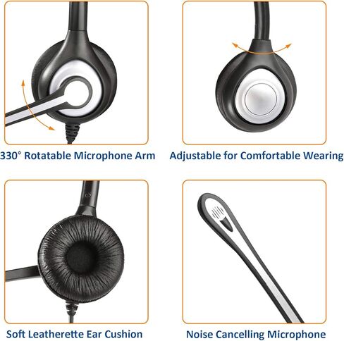 Wantek سماعة هاتف سلكية مزدوجة مع ميكروفون لإلغاء الضوضاء متوافق مع ShoreTel Plantronics Polycom Zultys Toshiba NEC Aspire Dterm Nortel Norstar Meridian Siemens ROLM الهواتف المكتبية الأرضية (F602S2) in Kuwait