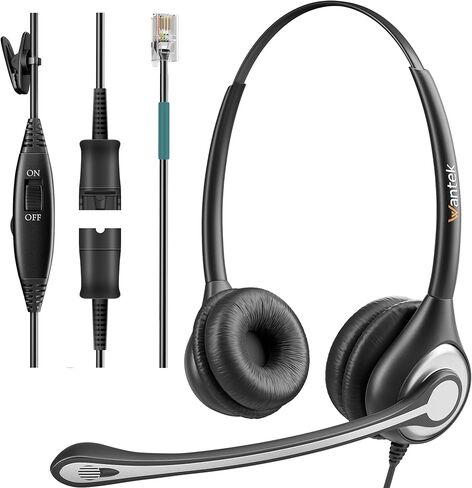 Wantek Corded Telephone Headset Dual w/Noise Canceling Mic Compatible with ShoreTel Plantronics Polycom Zultys Toshiba NEC Aspire Dterm Nortel Norstar Meridian Siemens ROLM Landline Deskphones(F602S2) in Saudi Arabia