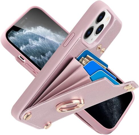 LAMEEKU متوافق مع جراب محفظة iPhone 11 مقاس 6.1 بوصة، جراب جلدي مع حامل بطاقات، [مسند حلقي يدور 360 درجة]، جراب واقٍ مزود بزر كبس RFID مصمم لهاتف Apple iPhone 11 (2019) بيج in Kuwait