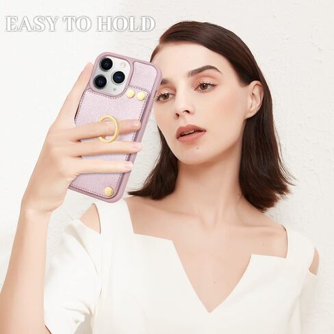LAMEEKU متوافق مع جراب محفظة iPhone 11 مقاس 6.1 بوصة، جراب جلدي مع حامل بطاقات، [مسند حلقي يدور 360 درجة]، جراب واقٍ مزود بزر كبس RFID مصمم لهاتف Apple iPhone 11 (2019) بيج in Kuwait
