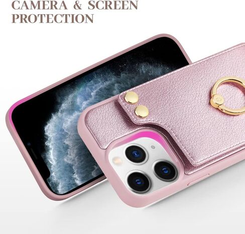LAMEEKU متوافق مع جراب محفظة iPhone 11 مقاس 6.1 بوصة، جراب جلدي مع حامل بطاقات، [مسند حلقي يدور 360 درجة]، جراب واقٍ مزود بزر كبس RFID مصمم لهاتف Apple iPhone 11 (2019) بيج in Kuwait