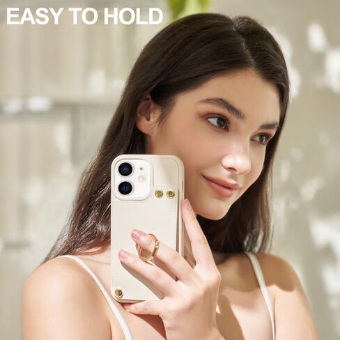 LAMEEKU متوافق مع جراب محفظة iPhone 11 مقاس 6.1 بوصة، جراب جلدي مع حامل بطاقات، [مسند حلقي يدور 360 درجة]، جراب واقٍ مزود بزر كبس RFID مصمم لهاتف Apple iPhone 11 (2019) بيج in Kuwait