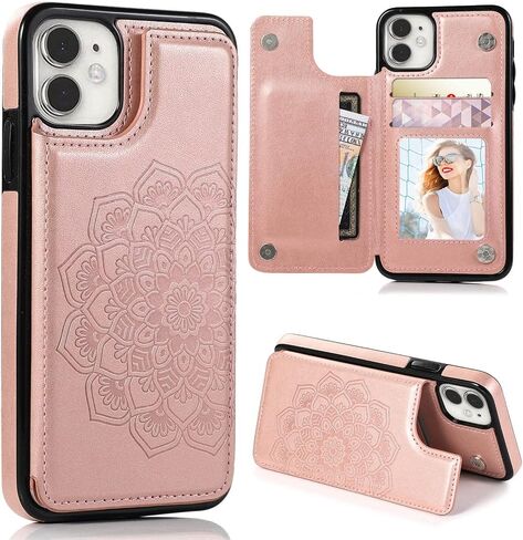 حافظة محفظة مصممة لهاتف iPhone 12 Pro/iPhone 12 مع حامل بطاقة، جلد PU منقوش بماندالا مع فتحات لبطاقة الائتمان بمسند مغناطيسي وغطاء قلاب نحيف لهاتف iPhone 12/12 Pro 6.1 بوصة (أرجواني) in Kuwait