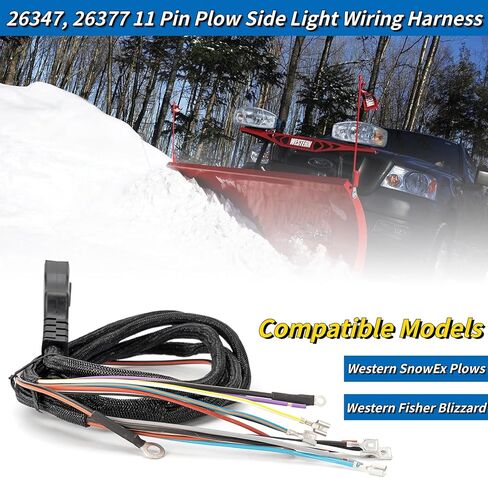 26347 26377 11 دبوسًا لتسخير الأسلاك الخفيفة الجانبية 3 قابس مع غطاء غبار وربطة عنق متوافقة مع محاريث Western SnowEx فيشر بليزارد محاريث الثلج in Kuwait