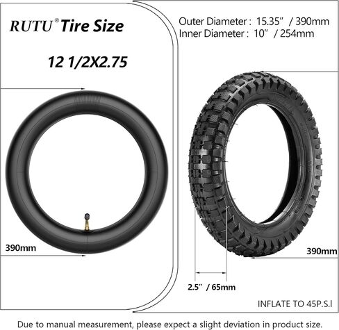 مجموعة إطارات الدراجة والأنبوب الداخلي 12.5 × 2.75 من RUTU - متوافقة مع السكوتر والدراجات الترابية للأطفال، 12 1/2 × 2 3/4 - أنبوب إطار سكوتر عالي التحمل لدراجات الجيب الصغيرة TR87 صمام هواء جذعي مع أغطية غبار in Kuwait