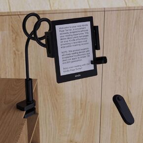 Kindle Holder with Remote Page Turner – Hands-Free Reading Stand for Bed, Desk, Treadmill – Compatible with Kindle Paperwhite, Oasis, iPad, iPhone & More