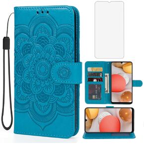 Case for Galaxy A42 5G Case, Galaxy M42 5G SM-A426 Wallet Case with Tempered Glass Screen Protector, Leather Flip Credit Card Holder Stand Phone Cover Case for Samsung Galaxy A42 5G Rose Gold