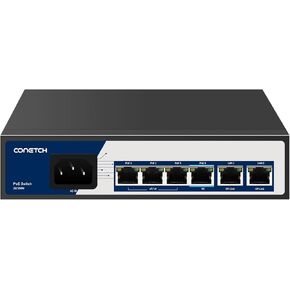 6 Port PoE Switch (3 PoE Ports, 1 PoE++ Port@60W, 2 Uplink Ports), IEEE802.3af/at/bt, 65W Power Output, AI Watchdog, Unmanaged, Plug & Play, Fanless & Metal Design, Auto-Adaption 250m (10Mbps)