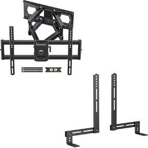 Full Motion TV Wall Mount for Most 37"-86" Load 132lbs Max VESA 600x400mm & Soundbar Mount Sound Bar TV Mount up to 13.2 lbs for Mounting Above or Under TV