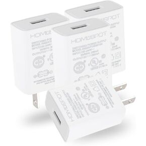 HomeSpot UL-Listed Universal US 5V1A USB Wall Charger Plug in-Door Power AC Adapter for Travel Office Home Use - 4 Pack White