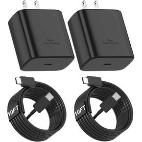 45W Super Fast Charger Type C 10ft, USB C Wall Charging and Android Phone Charger Cable for Samsung Galaxy S25/S25 Ultra/S25+/S24 Ultra/S24 Plus/S24+/S23 Ultra/S23+/S22 Ultra/S22 Plus/Note 20,2 Pack