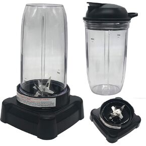 9 in 1Replacement parts update extractor blade and personal 24oz cup with to go lid for Ninja Professional 72oz Countertop Blender BL660W/BL660W/BL660/BL740/BL770/BL771/BL773CO/780 (24oz cup*2)
