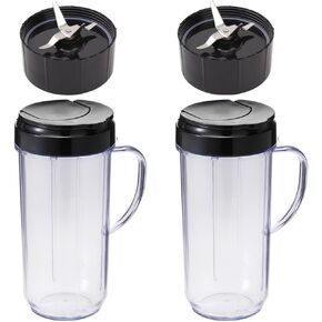 2 Pack Replacement Magic Bullet Blender Cups,Tall 22oz Mugs With Flip Top To-Go Lids & Cross Blades Compatible with Magic Bullet 250W MB1001 Series (6 PCS)