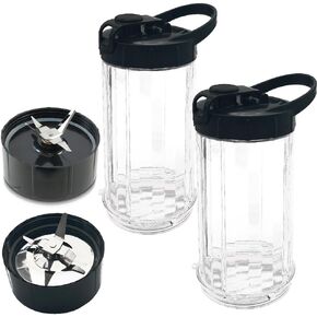 Upgrade repalcement 22oz cup with cross extractor blade&lid,2 pack Portable blender cup set，Compatible with Magic Bullet Blenders 250W Series MB1001 MB1001B MBR-0301 MBR-1101 MBR-1701.