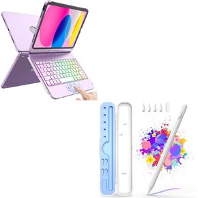 FUWANG Touch Keyboard Case for iPad 10th Generation (10.9", 2022) Bundle with Stylus Pen for iPad 9th&10th Generation - 4X Fast Charge Pencil