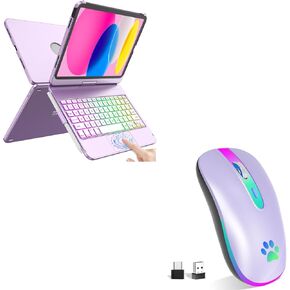 FUWANG Touch Keyboard Case for iPad 10th Generation (10.9", 2022) 360° Rotatable Bundle with USB Optical 2.4G Wireless Bluetooth Two Mode Mouse