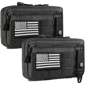 CREATOR 2 Pack Tactical Molle Admin Pouch Utility Tool Pouch Bag Horizontal Modular Pouches Tactical EDC Small Bags with US Flag Patch and Keychain