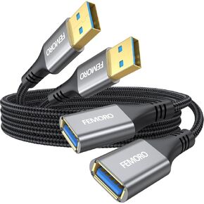 كبل امتداد USB حزمة 6 قدم من 2 ، [5GBPS نقل البيانات/60W شحن] USB النوع A 3.0 ذكر إلى الإناث لطابعة محرك مفاتيح لوحة مفاتيح لوحة DVD والمزيد
