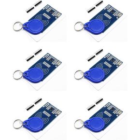 6-Piece RFID Kit: Mifare RC522 RF IC Card Sensor Module with S50 Blank Cards and Keychains, Compatible with Arduino and Raspberry Pi