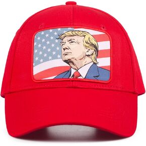 Trump Portrait Baseball Cap with American Flag Design - Red Patriotic Adjustable Hat for Men & Women