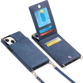 Vofolen for iPhone 13 Wallet Case with Credit Card Holder Lanyard Crossbody Strap Leather Magnetic Clasp Kickstand Heavy Duty Protective Flip Cover for iPhone 13 6.1 inch Navy