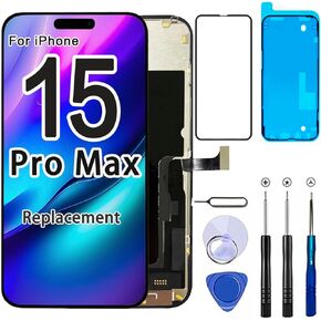 for iPhone 15 Pro Max Screen Replacement, 6.7'' COF LCD Display (for A2849,A3105, A3108,A3106) and 3D Touch IPS FHD Digitizer Full Assembly with Repair Tool Kits, 120Hz Promotion, Screen Protector
