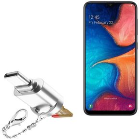 BoxWave Adapter Compatible with Samsung Galaxy A20 - Micro SD Card miniReader, USB Type-C OTG Reader USB3.0 Adapter Keychain - Metallic Silver