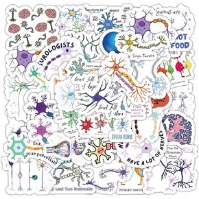 Neuronal Biology Stickers, 50PCs Neuron Nerve Cell Stickers, Vinyl Decals, Party Favor & Gift Stickers for Hydro Flask, Laptop, Water Bottle, Stickers for Kids, Toddlers, Teens, Girls (NeuronBio)