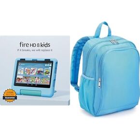 New Amazon Fire HD 8 Kids Tablet (32 GB, Blue, 6 months Kids+, 2024 release) + Backpack Bundle