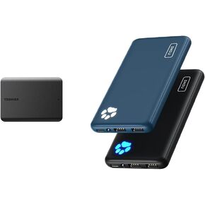 Toshiba Canvio Basics 1TB Portable External Hard Drive USB 3.0, Black - HDTB510XK3AA & INIU [2 Pack] Portable Charger, Slimmest & Lightest USB C 10000mAh Power Bank
