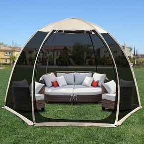 Alvantor Screen House Room Camping Tent Outdoor Canopy Pop Up Sun Shade Hexagon Shelter Mesh Walls Not Waterproof 6'x6' Beige Patent Pending