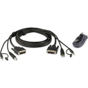 ATEN DVI to DVI Cable 6 FT DVI Male to Male Dual Link DVI-D Audio USB Combo Cable Kit for PC Desktop Monitor Projector Gaming Server Computer Monitor - Black - Gold Shielding