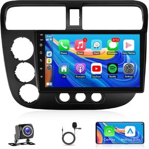 Car Stereo Radio for Honda Civic 2001 2002 2003 2004 2005 Wireless Apple CarPlay, Android Auto, Backup Camera, Microphone, Bluetooth, GPS Navigation