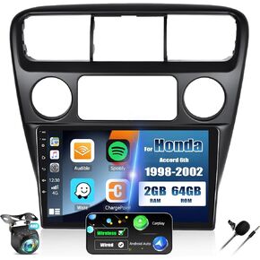 2G+64G Android 13 Car Stereo for Honda Accord 6th 1998-2002 with Wireless Carplay Android Auto,9" Touchscreen Honda Accord Car Radio with Mirror Link WiFi/GPS Bluetooth FM/RDS SWC+AHD Rear Camera