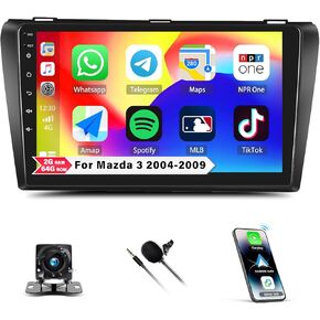 2+64G Android 13 Car Stereo for Mazda 3 2004-2009 with Wireless Carplay Android Auto,9" Touchscreen Car Radio with WiFi GPS Mirror Link Bluetooth EQ FM RDS SWC + Backup Camera