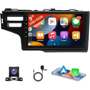 PHEZEN Car Stereo Fit for Honda Fit 2014-2018 Double Din Android 13.0 9 inch Touch Screen Car Radio Receiver with Carplay Android Auto WiFi GPS Bluetooth FM Backup Camera - 2+32G