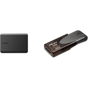 Toshiba Canvio Basics 1TB Portable External Hard Drive USB 3.0, Black - HDTB510XK3AA & PNY 256GB Turbo Attache 4 USB 3.0 Flash Drive