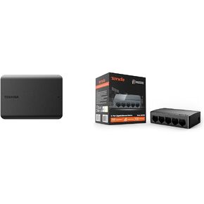 Toshiba Canvio Basics 2TB Portable External Hard Drive USB 3.0, Black - HDTB520XK3AA & Tenda SG105, 5 Port Gigabit Switch, Unmanaged Home Ethernet Switch, Office Ethernet Splitter, Plug