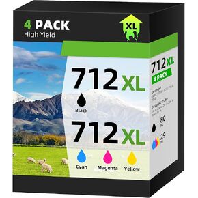 712XL Ink Cartridges High Yield Compatible Replacement for HP 712XL 712 XL 712 Ink Cartridges Combo Pack for HP DesignJet T210 T630 T650 T250 T230 Printer (4 Pack, 1BK/1C/1M/1Y)